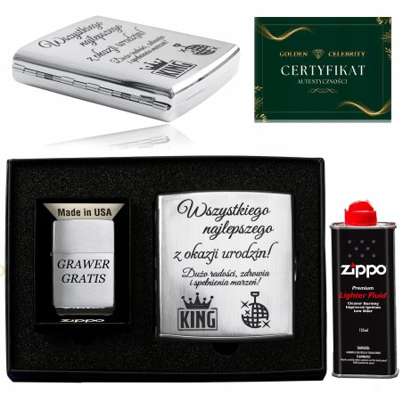 ORYGINALNY ZESTAW NA PREZENT, ZAPALNICZKA ZIPPO + PAPIEROŚNICA + PUDEŁKO