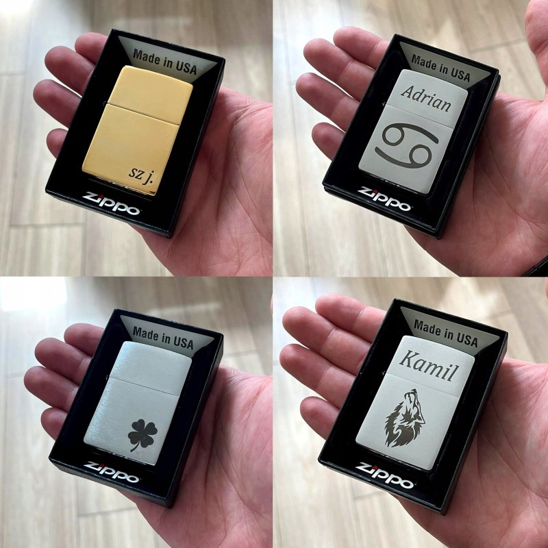 ORYGINALNA ZAPALNICZKA ZIPPO ZŁOTA + PUDEŁKO + BENZYNA + TOREBKA + GRAWER