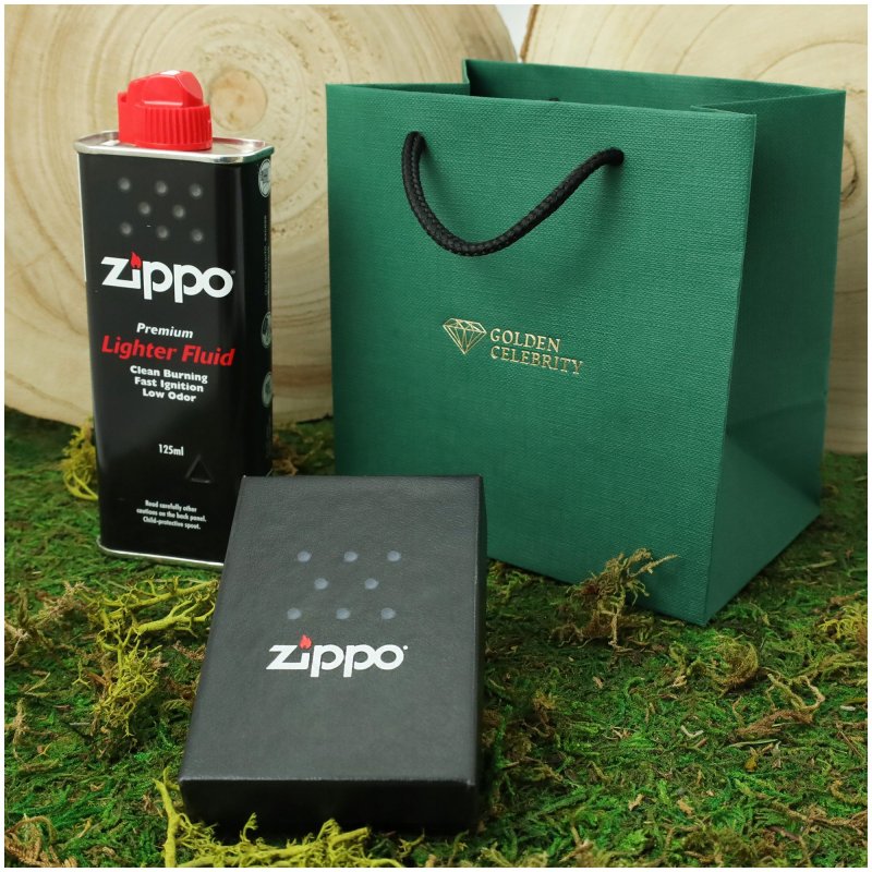 ORYGINALNA ZAPALNICZKA ZIPPO ZŁOTA + PUDEŁKO + BENZYNA + TOREBKA + GRAWER
