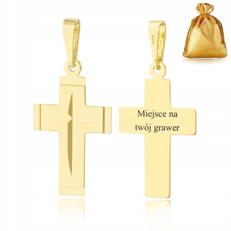 ZŁOTA ZAWIESZKA 585 WISIOREK SREBRNY 925 ZAWIESZKA KRZYŻYK Z GRAWEREM / 14K