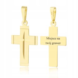 ZŁOTA ZAWIESZKA 585 WISIOREK SREBRNY 925 ZAWIESZKA KRZYŻYK Z GRAWEREM / 14K