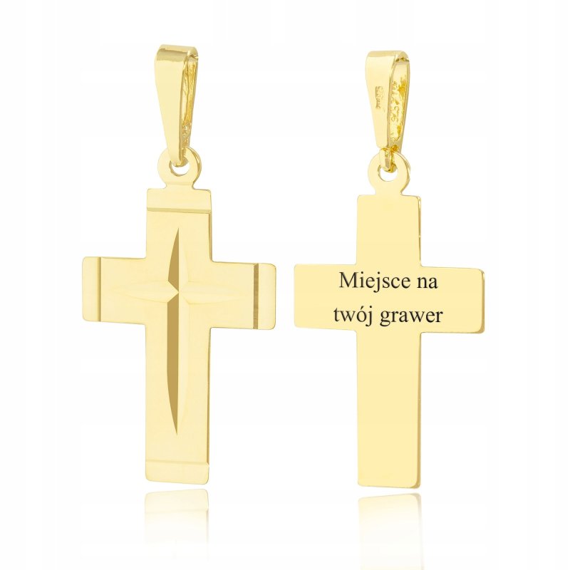 ZŁOTA ZAWIESZKA 585 WISIOREK SREBRNY 925 ZAWIESZKA KRZYŻYK Z GRAWEREM / 14K