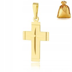 LŚNIĄCA ZŁOTA ZAWIESZKA 585 WISIOREK SREBRNY KRZYŻ SREBRO POZŁACANE 14K 925