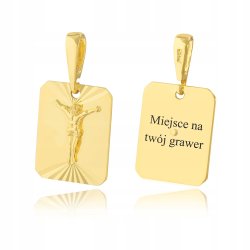 ZŁOTA ZAWIESZKA NA ŁAŃCUSZEK 585 / 925 WISIOREK MEDALIK POZŁACANY + GRAWER