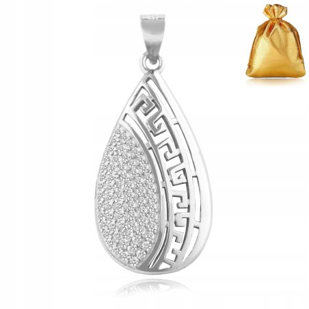 ELEGANCKA SREBRNA ZAWIESZKA PR 925 WISIOREK SREBRNY MOTYW GRECKI + CYRKONIE