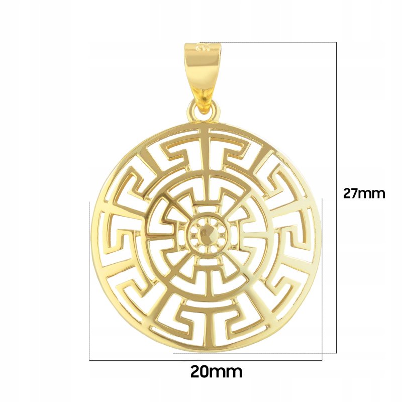 ELEGANCKA ZŁOTA ZAWIESZKA AŻUROWA 925 WISIOREK SREBRNY GRECKI MOTYW 585 14K