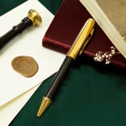 ELEGANCKI POZŁACANY CZARNY DŁUGOPIS PRZEKRĘCANY 24K WŁÓKNO WĘGLOWE + GRAWER