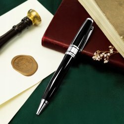SREBRNY DŁUGOPIS KULKOWY CZARNY ZDOBIONY GŁADKI DLA PRAWNIKA LEKARZA SZEFA