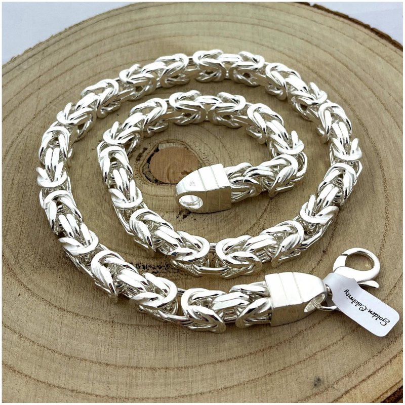 POTĘŻNY MĘSKI ŁAŃCUSZEK SREBRNY SPLOT KRÓLEWSKI DIAMENTOWANY 296 GRAM 10 MM