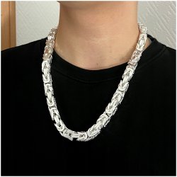 POTĘŻNY MĘSKI ŁAŃCUSZEK SREBRNY SPLOT KRÓLEWSKI DIAMENTOWANY 296 GRAM 10 MM