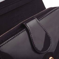 PORTFEL DAMSKI SKÓRZANY CZARNY BETLEWSKI LAKIEROWANY DUŻY RFID NA PREZENT