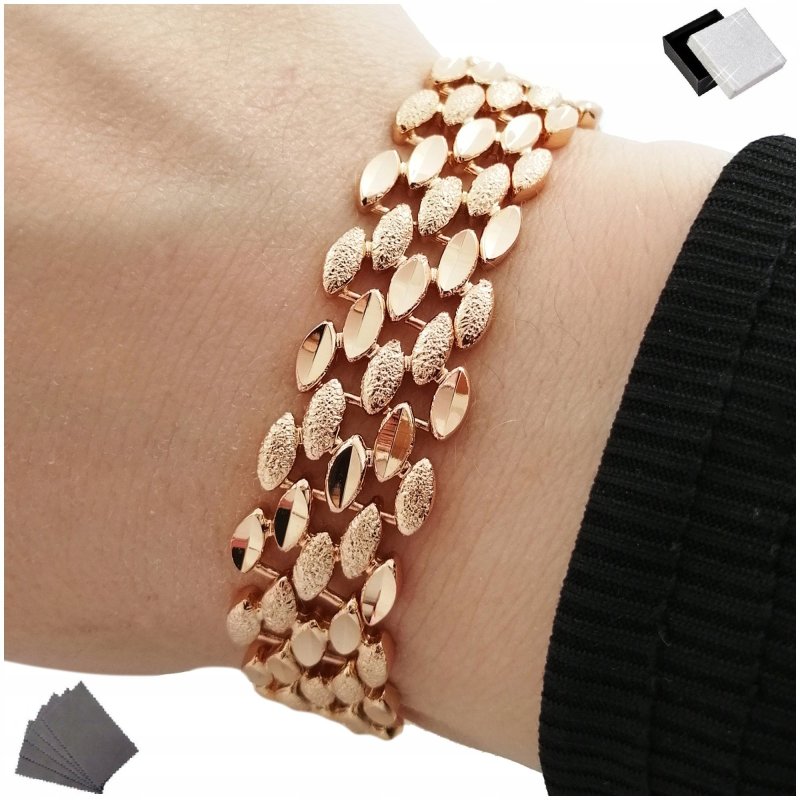 ELEGANCKA ZŁOTA BRANSOLETKA DAMSKA ZE STALI CHIRURGICZNEJ SZEROKA 20,5 CM