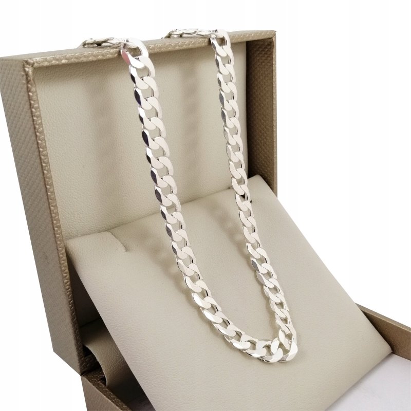 ELEGANCKI GRUBY ŁAŃCUSZEK MĘSKI SPLOT PANCERKA DIAMENTOWANA PR. 925 7,5 MM