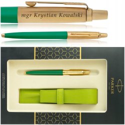 ZŁOTY DŁUGOPIS PARKER JOTTER ZIELONY 24 KARATY + PUDEŁKO Z ETUI + GRAWER