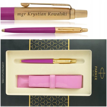 ZŁOTY DŁUGOPIS PARKER JOTTER MAGENTA 24 KARATY + PUDEŁKO Z ETUI + GRAWER