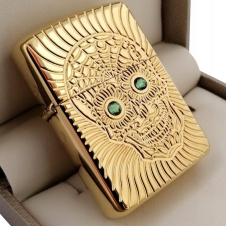 ZŁOTA ZAPALNICZKA ZIPPO SKULL DESING 24K NA PREZENT + CERTFIKAT + GRAWER