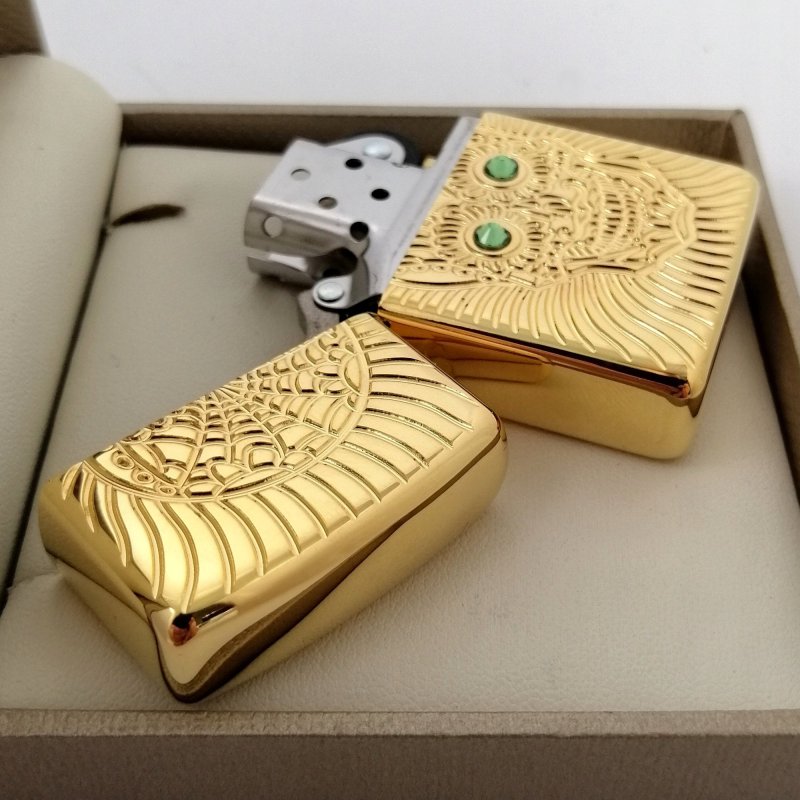 ZŁOTA ZAPALNICZKA ZIPPO SKULL DESING 24K NA PREZENT + CERTFIKAT + GRAWER