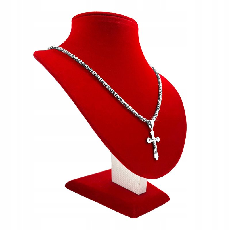 SREBRNY ŁAŃCUSZEK MĘSKI SPLOT KRÓLEWSKI Z KRZYŻYKIEM 55 cm PRÓBA 925 SREBRO