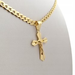 ZŁOTY ŁAŃCUSZEK MĘSKI PANCERKA PEŁNY + KRZYŻYK, SREBRO 925 DŁUGI, SOLIDNY