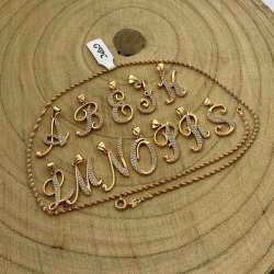 BIŻUTERIA DZIECIĘCA, ZŁOTY NASZYJNIK LITERKA "R" DLA DZIEWCZYNKI 40cm 18K