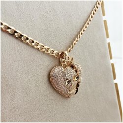BIŻUTERIA ZE STALI CHIRURGICZNEJ, SZEROKI NASZYJNIK PANCERKA + CZASZKA 18K