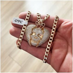 BIŻUTERIA ZE STALI CHIRURGICZNEJ, SZEROKI NASZYJNIK PANCERKA + CZASZKA 18K