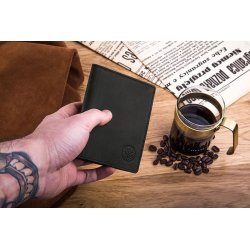 PORTFEL MĘSKI SKÓRZANY BETLEWSKI CZARNY, ULTRA CIEŃKI + PUDEŁKO PREZENTOWE