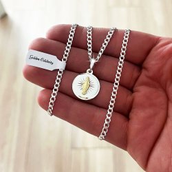 DAMSKI SREBRNY ŁAŃCUSZEK PANCERKA 925 + MEDALIK CUDOWNY DLA KOBIETY GRAWER
