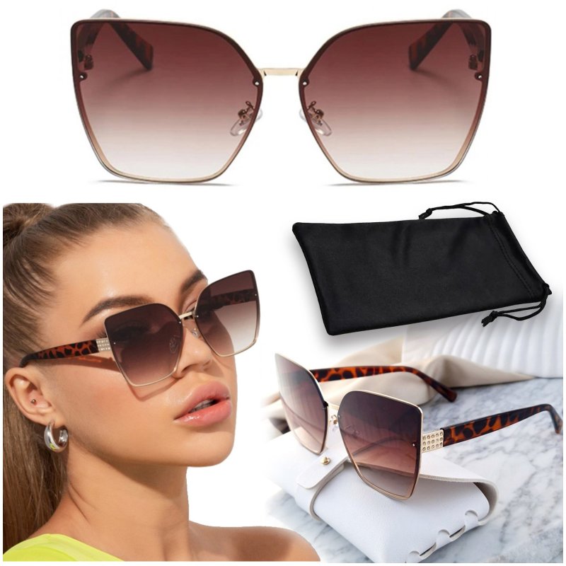 DAMSKIE OKULARY PRZECIWSŁONECZNE KOCIE Z POLARYZACJĄ + FILTR UV400 PANTERKA