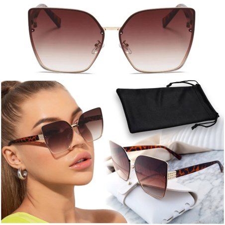 DAMSKIE OKULARY PRZECIWSŁONECZNE KOCIE Z POLARYZACJĄ + FILTR UV400 PANTERKA