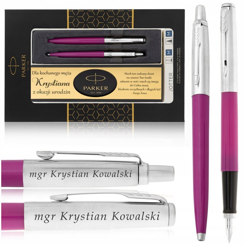 ZESTAW PIORO I DLUGOPIS PARKER JOTTER RÓŻOWY Z GRAWEREM+DEDYKACJA GRATIS