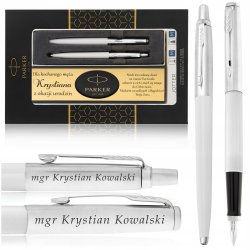 ZESTAW PARKER JOTTER BIAŁY / DŁUGOPIS+PIÓRO+GRAWERY + TABLICZKA Z DEDYKACJĄ