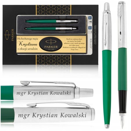 ZESTAW PREZENTOWY PARKER JOTTER Z GRAWEREM PIÓRO WIECZNE DŁUGOPIS + GRAWER