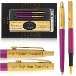 LUKSUSOWY ZESTAW PREZENTOWY PARKER Z GRAWEREM MAGENTA JOTTER + CERTYFIKAT