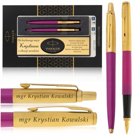 LUKSUSOWY ZESTAW PREZENTOWY PARKER Z GRAWEREM MAGENTA JOTTER + CERTYFIKAT