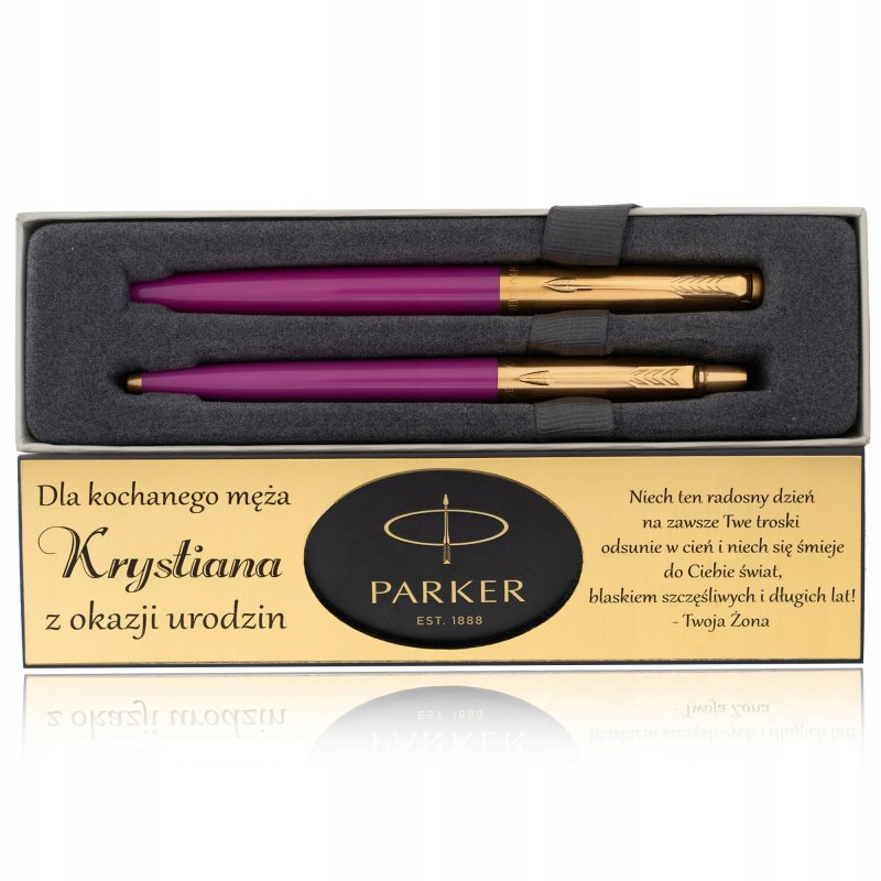 LUKSUSOWY ZESTAW PREZENTOWY PARKER Z GRAWEREM MAGENTA JOTTER + CERTYFIKAT