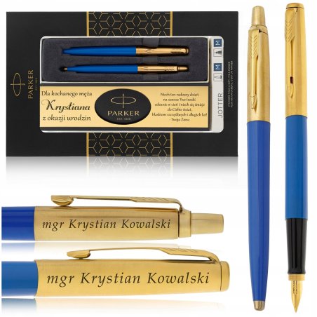 ZESTAW PREZENTOWY PARKER JOTTER PIÓRO I DŁUGOPIS 24K + GRAWER + DEDYKACJA