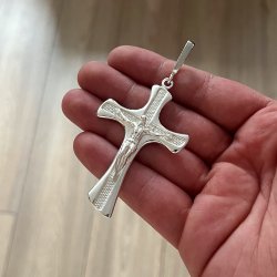 MASYWNY MĘSKI SREBRNY DUŻY KRZYŻ JEZUS 925 WISIOREK KRZYŻYK PUDEŁKO GRAWER