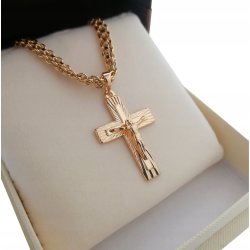 ZŁOTY ŁAŃCUSZEK BISMARK 55CM 5MM Z KRZYŻYKIEM STAL CHIRURGICZNA 18K PREZENT