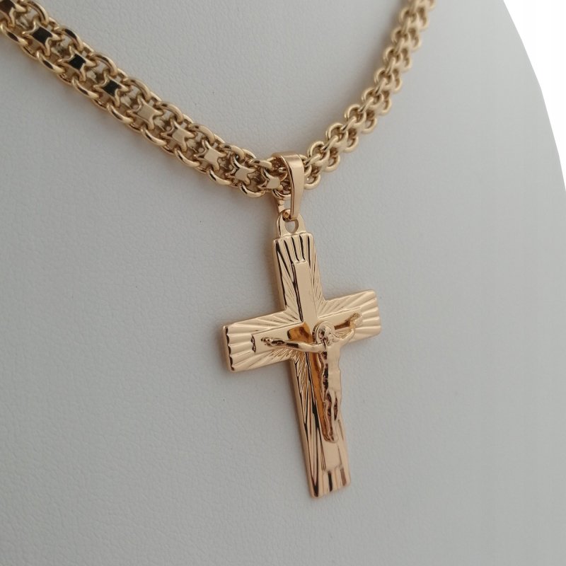 ZŁOTY ŁAŃCUSZEK BISMARK 55CM 5MM Z KRZYŻYKIEM STAL CHIRURGICZNA 18K PREZENT