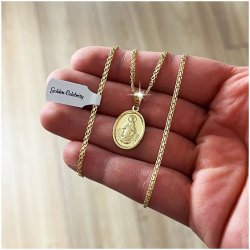 ZŁOTY DAMSKI KOMUNIJNY ŁAŃCUSZEK BISMARK + MEDALIK MATKA BOSKA 925/585 14 K