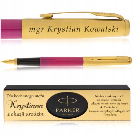 PIÓRO WIECZNE PARKER JOTTER MAGENTA/ZŁOTE 24K + PUDEŁKO Z DEDYKACJĄ GRAWER