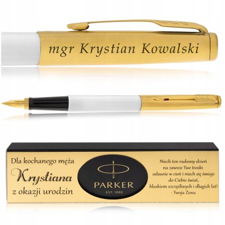 PIÓRO WIECZNE PARKER JOTTER BIAŁE + PUDEŁKO Z DEDYKACJĄ + GRAWER NA PIÓRZE