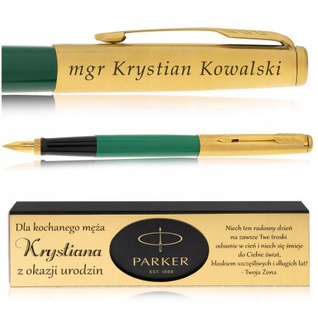 PIÓRO WIECZNE PARKER JOTTER ZIELONE/ZŁOTE 24K + PUDEŁKO Z DEDYKACJĄ GRAWER