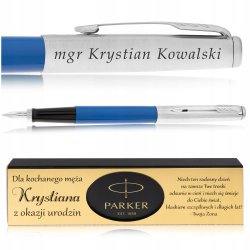 PIÓRO WIECZNE PARKER JOTTER NIEBIESKIE+PUDEŁKO Z DEDYKACJĄ+GRAWER NA PIÓRZE