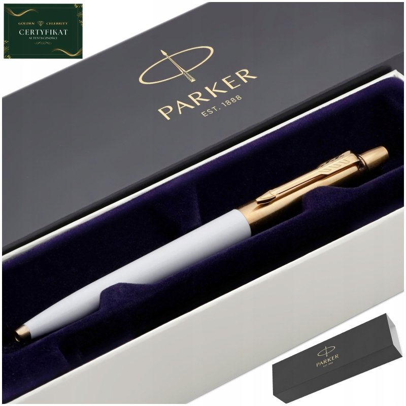 ZŁOTY DŁUGOPIS PARKER JOTTER BIAŁY 24 KARATY + PUDEŁKO Z DEDYKACJĄ GRAWER