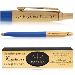 ZŁOTY DŁUGOPIS PARKER JOTTER NIEBIESKI 24 KARATY + PUDEŁKO DEDYKACJA GRAWER