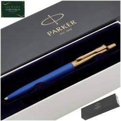 ZŁOTY DŁUGOPIS PARKER JOTTER NIEBIESKI 24 KARATY + PUDEŁKO DEDYKACJA GRAWER