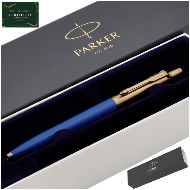ZŁOTY DŁUGOPIS PARKER JOTTER NIEBIESKI 24 KARATY + PUDEŁKO DEDYKACJA GRAWER
