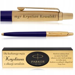 ZŁOTY DŁUGOPIS PARKER JOTTER GRANATOWY 24 KARATY + PUDEŁKO DEDYKACJA GRAWER